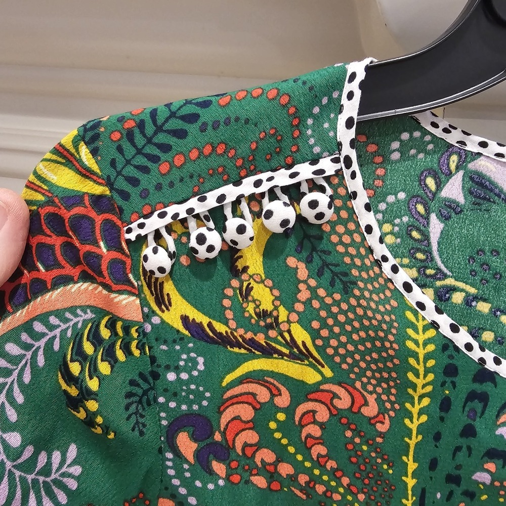 Anthropologie Maeve Green Janis Verdant Floral Paisley Tie Faux Wrap Dress Sz 2 - Picture 6 of 7